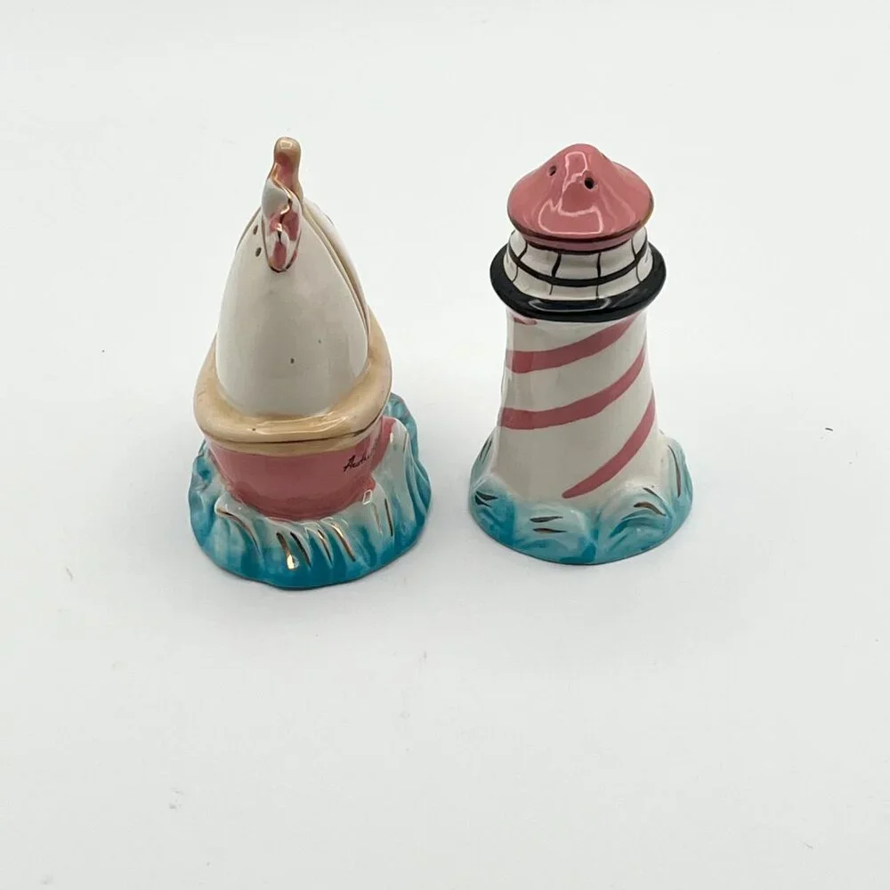 Salt and Pepper‎ Shaker Blue Sky Clayworks Heather Goldminc Lighthouse Sailboat